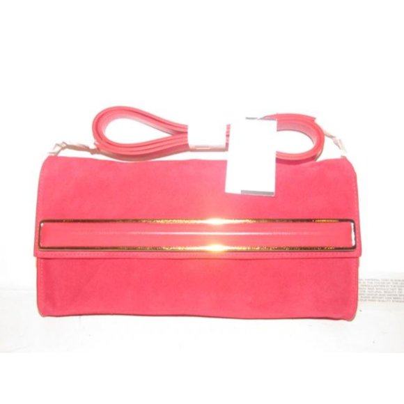 Halston Two Way Red Suede And Red Leather Cross Body Bag - Picture 5 of 12